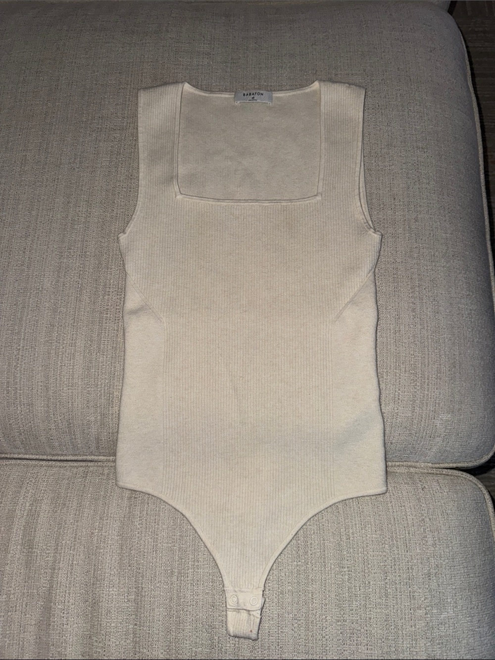 Babaton Cream Ribbed Square-Neck Tank Bodysuit